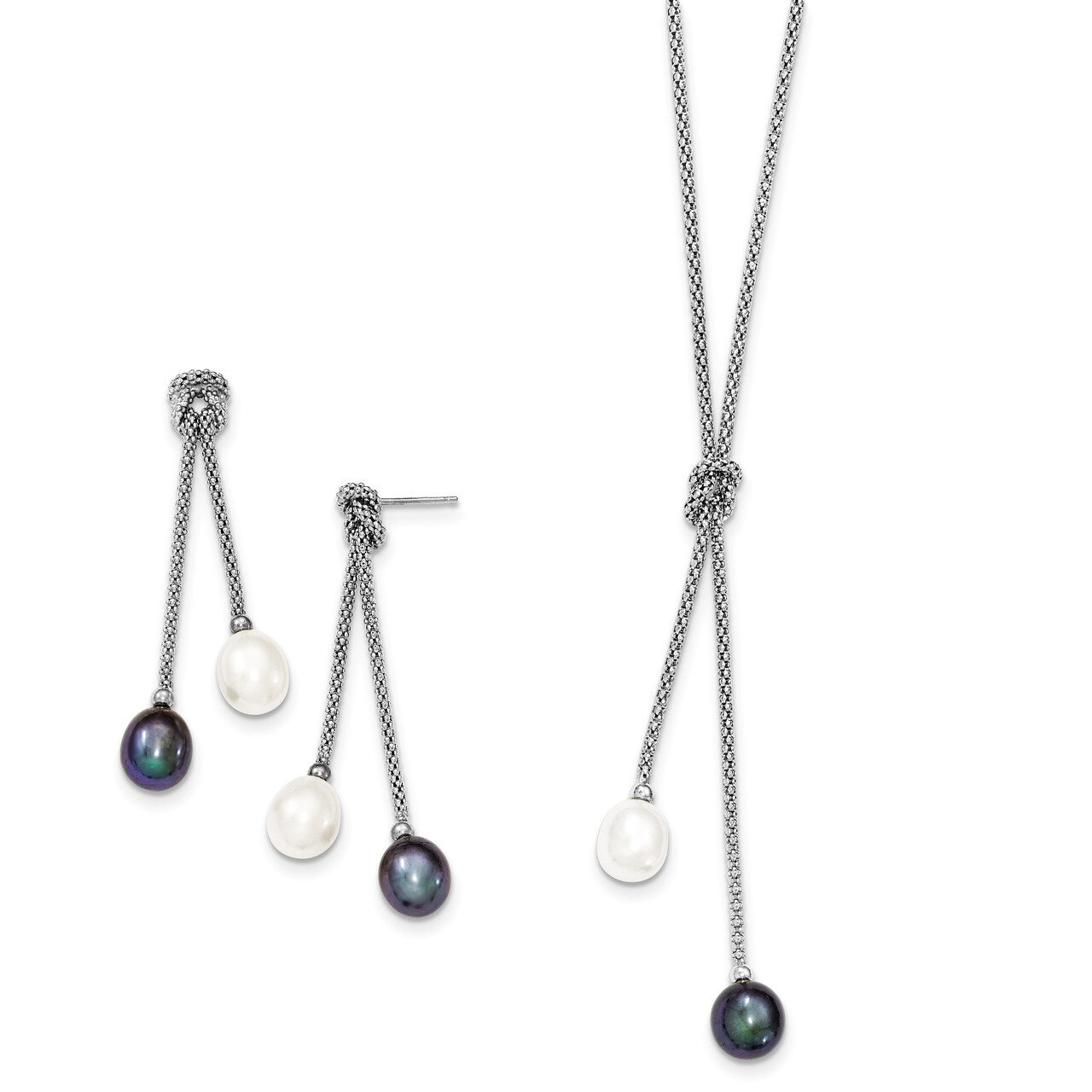 Cultured Pearl Knot 18 in. Neck &amp; Earring Set Sterling Silver QH4852SET, MPN: QH4852SET, 8839573575…