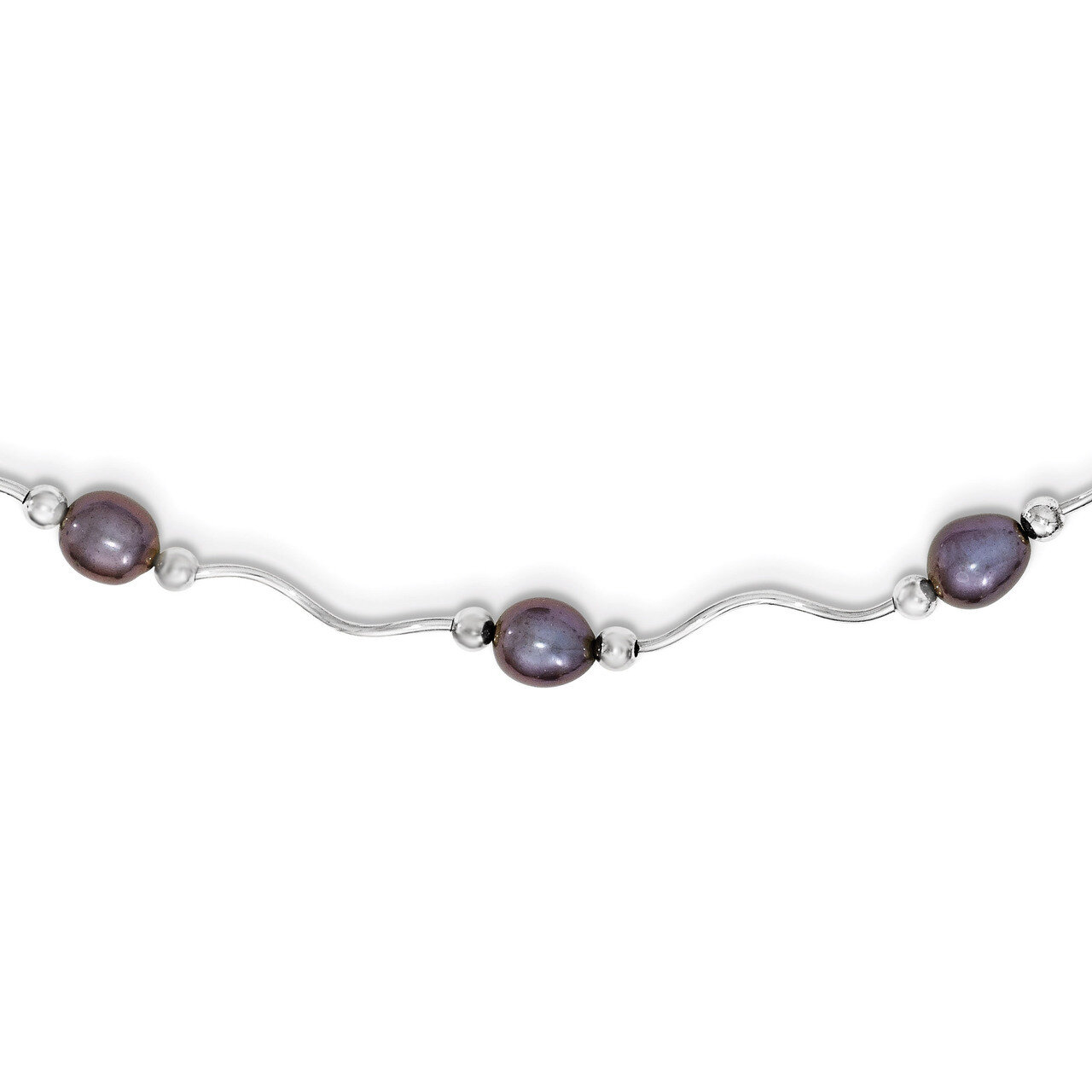 6-7mm Black Cultured Pearl Necklace Sterling Silver QH4854-18