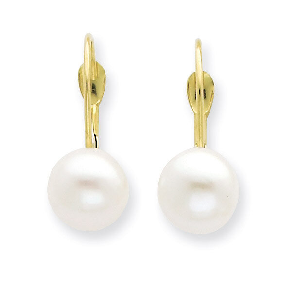 7-8mm Cultured Button Pearl Leverback Earrings 14k Gold XF246E