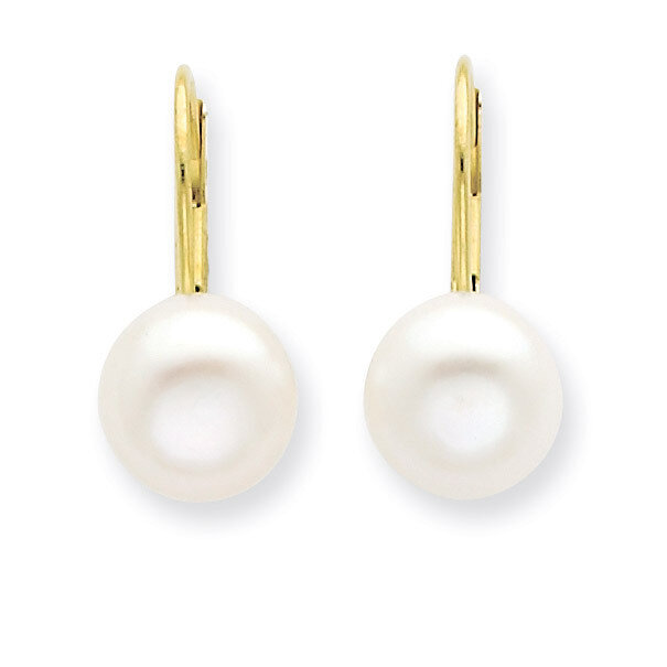 8-9mm Cultured Button Pearl Leverback Earrings 14k Gold XF247E