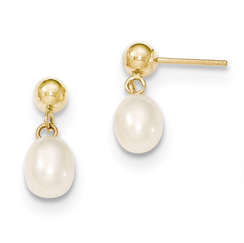 6-7mm White Cultured Pearl Dangle Earrings 14k Gold XF252E