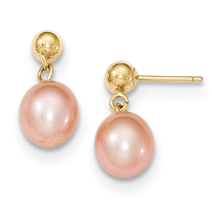 7-8mm Pink Cultured Pearl Dangle Earrings 14k Gold XF261E, MPN: XF261E, 883957376448
