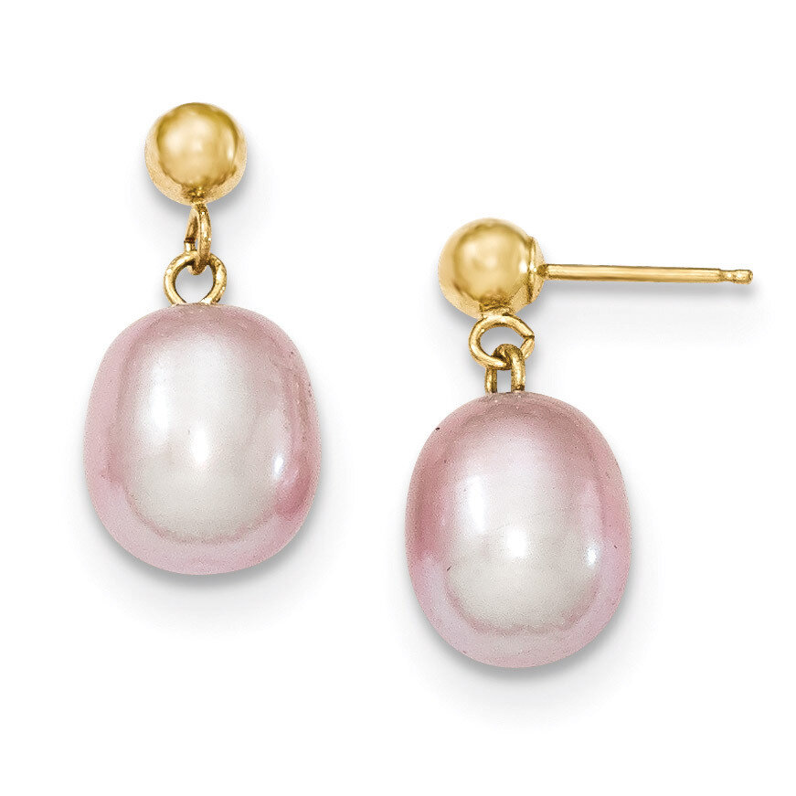 8-9mm Purple Cultured Pearl Dangle Earrings 14k Gold XF283E, MPN: XF283E, 883957376455