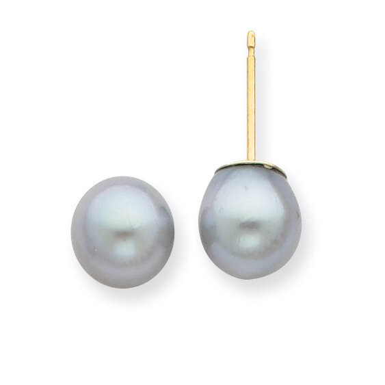 7-8mm Round Grey Saltwater Akoya Cultured Pearl Stud Earrings 14k Gold XF291E