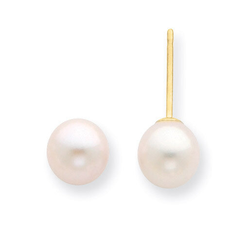 6-7mm Round White Saltwater Akoya Cultured Pearl Stud Earrings 14k Gold XF300E