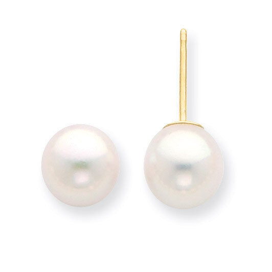 7-8mm Round White Saltwater Akoya Cultured Pearl Stud Earrings 14k Gold XF301E, MPN: XF301E, 886774…