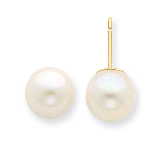 8-9mm Round White Saltwater Akoya Cultured Pearl Stud Earrings 14k Gold XF302E
