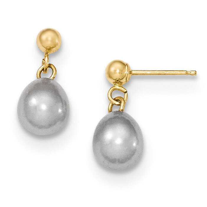 6-7mm Grey Cultured Pearl Dangle Earrings 14k Gold XF330E