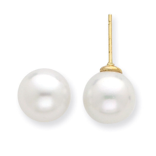 9-10mm White Saltwater Cultured South Sea Pearl Post Earrings 14k Gold XF332E