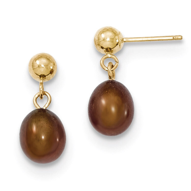 6-7mm Brown Cultured Pearl Dangle Earrings 14k Gold XF335E