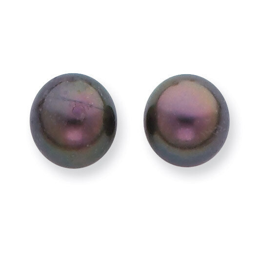 8-9mm Round Black Saltwater Pearl Stud Earrings 14k Gold XF348E, MPN: XF348E, 883957414850