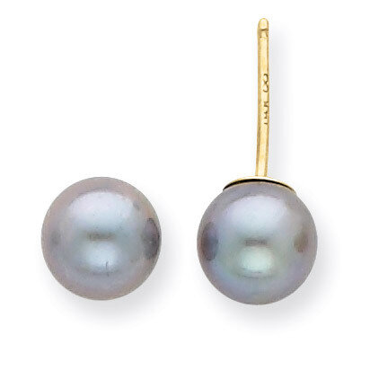 6-7mm Round Grey Saltwater Akoya Cultured Pearl Stud Earrings 14k Gold XF352E