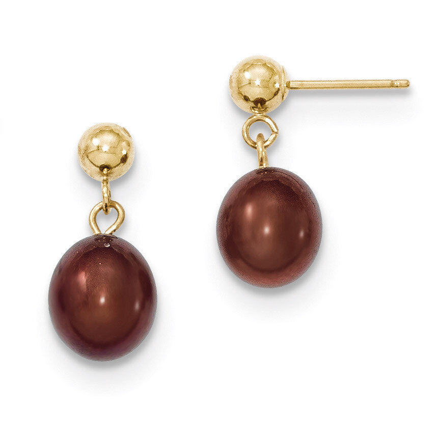 7-8mm Brown Cultured Pearl Dangle Earrings 14k Gold XF354E, MPN: XF354E, 883957445687