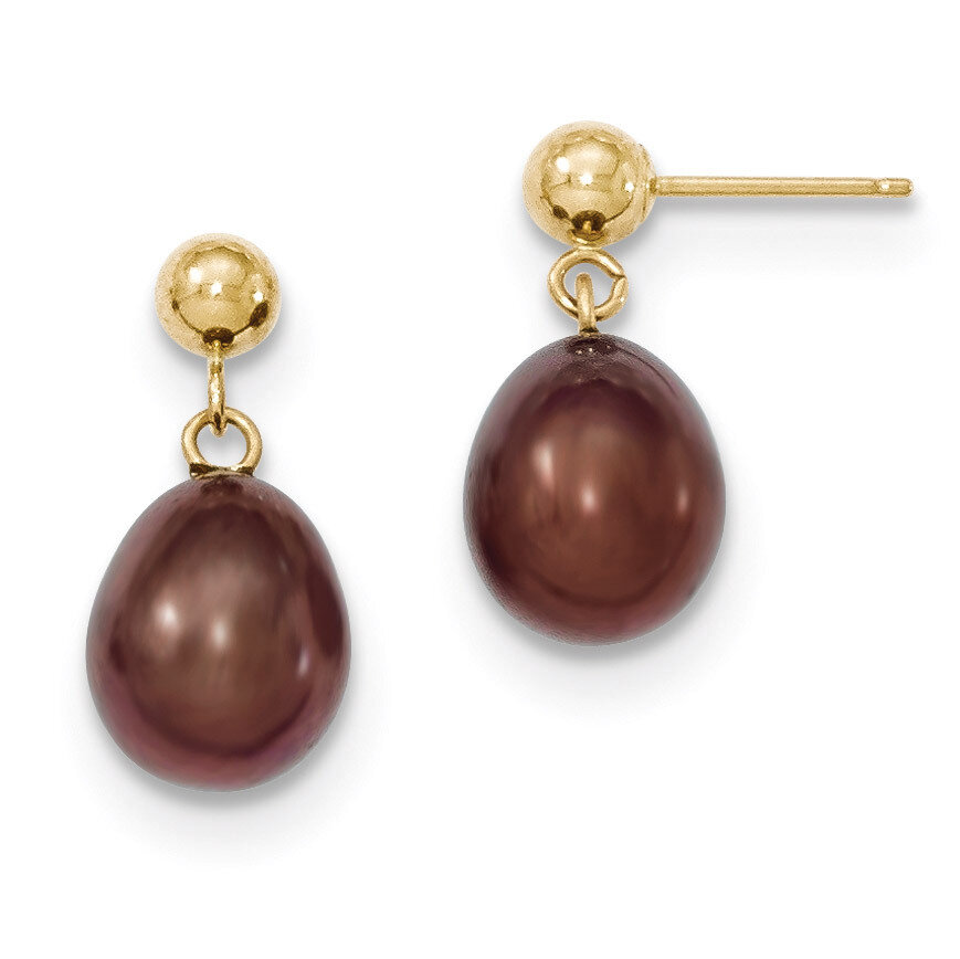 8-9mm Brown Cultured Pearl Dangle Earrings 14k Gold XF355E, MPN: XF355E, 883957484938