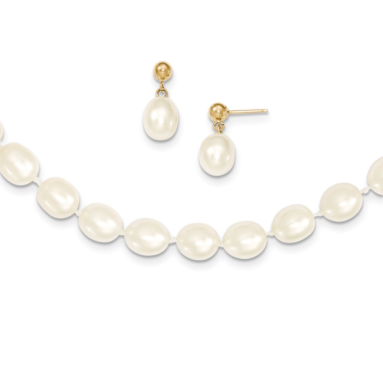White Semi Round Cultured Pearl 18 in. Necklace &amp; Earrings Set 14k Gold XF394SET, MPN: XF394SET, 88…