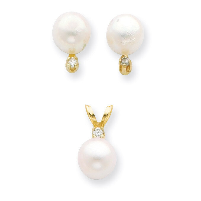 6-7mm Saltwater Akoya Cultured Pearl &amp; Dia. Earrings &amp; Pendant Set 14k Gold XF399SET, MPN: XF399SET…