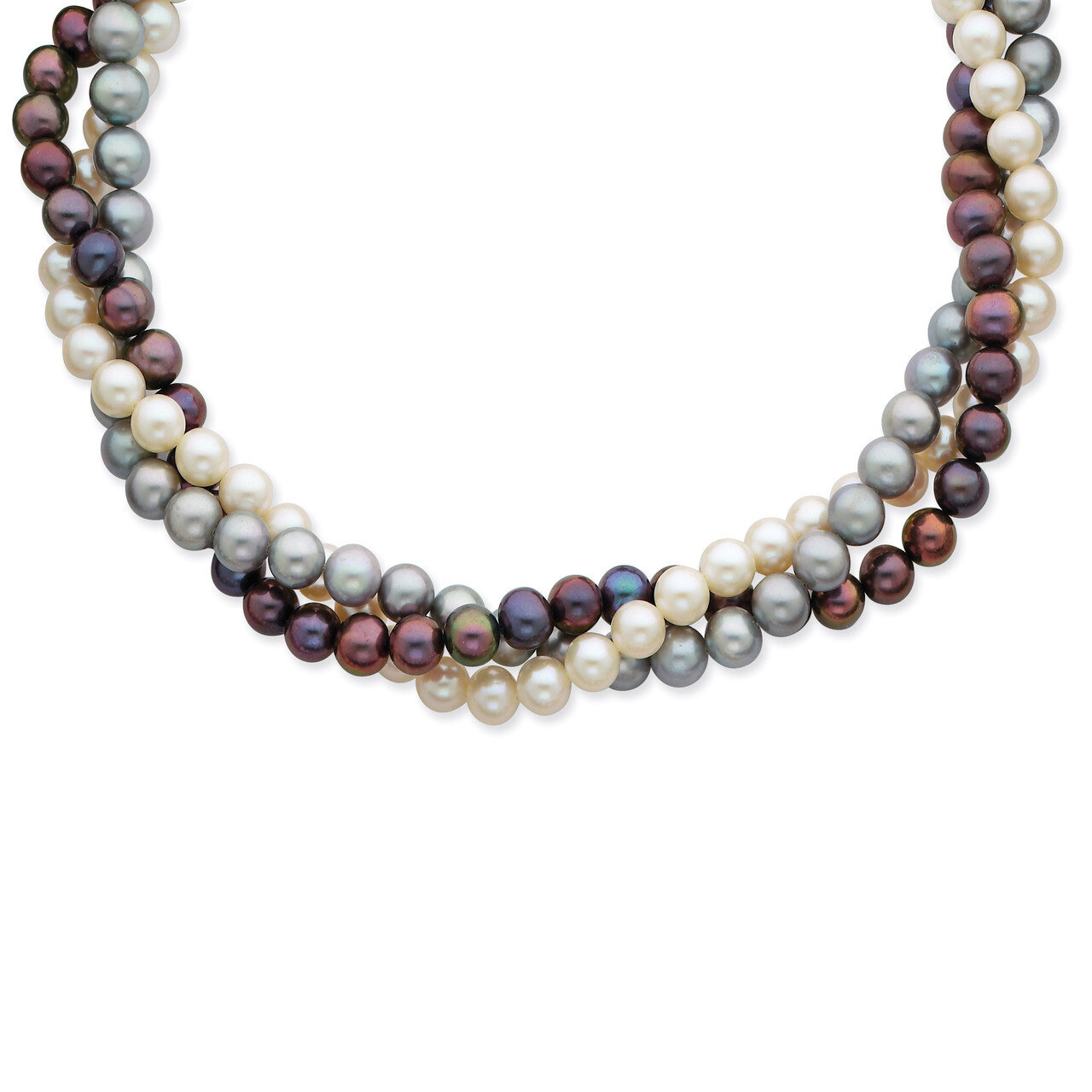 6-7mm White, Black & Grey Cultured Pearl Necklace 14k Gold XF412-18