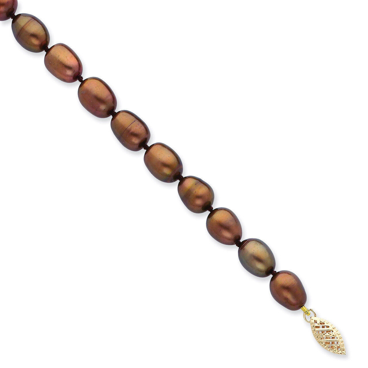 7-8mm Coffee Brown Cultured Pearl Bracelet 14k Gold XF431-7.25