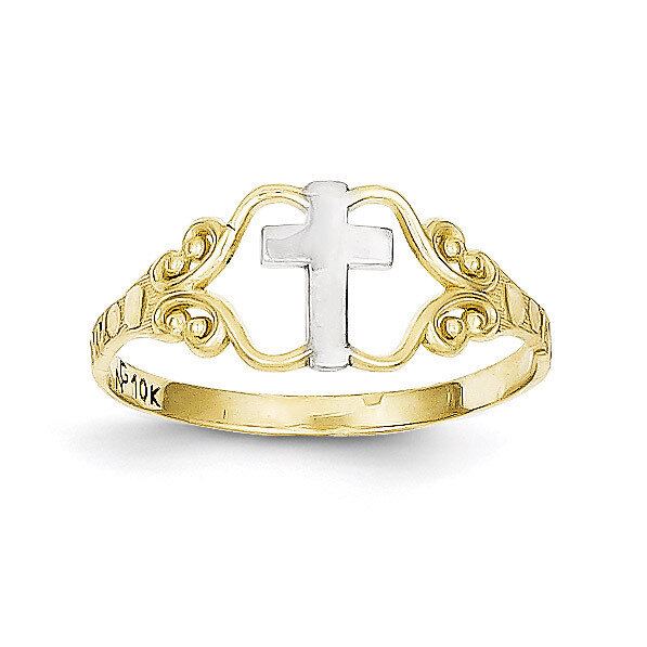 Polished Cross Ring 10k Gold & Rhodium 10C1279