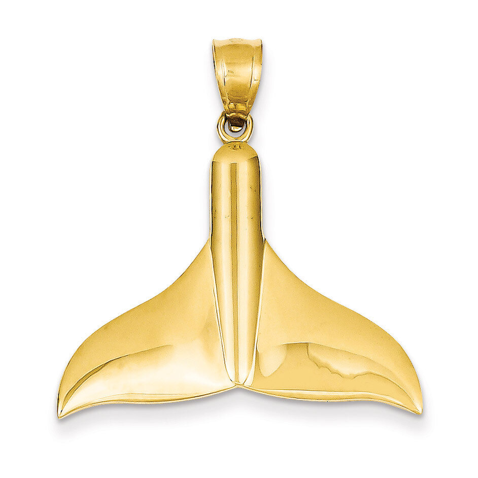 Large Whale Tail Pendant 14k Gold Solid Polished C2606