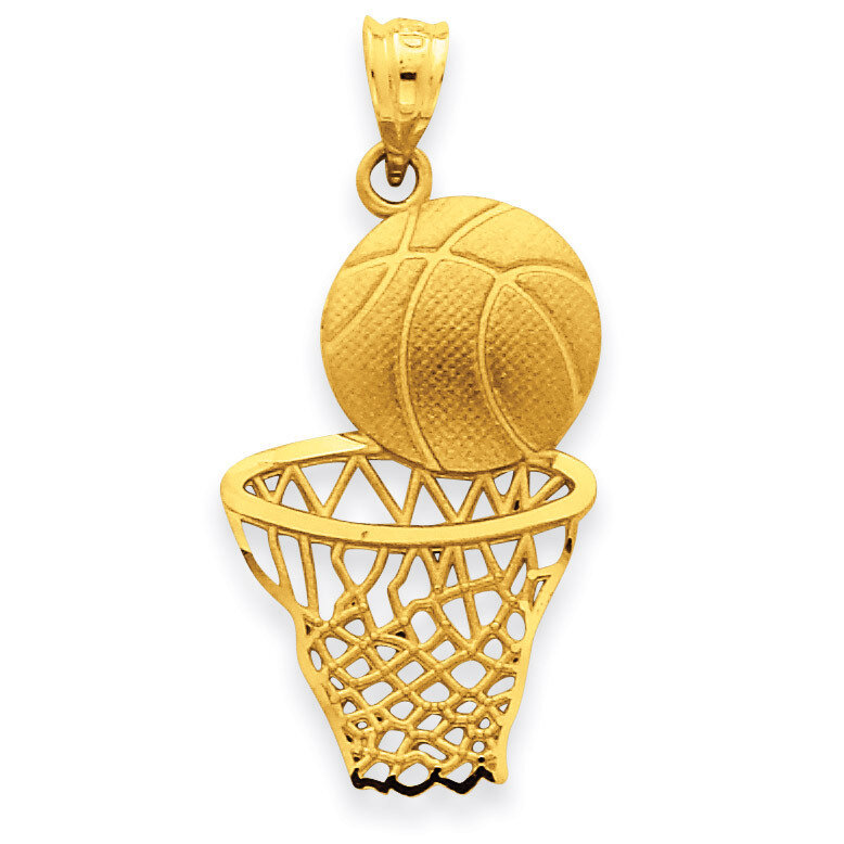 Satin Diamond-cut Basketball &amp; Net Pendant 14k Gold C2672, MPN: C2672, 883957858159