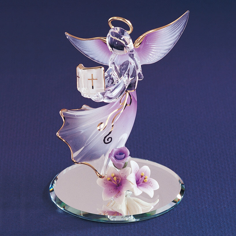 Lavender Angel with Bible Glass Figurine GL840, MPN: GL840, 708873005800