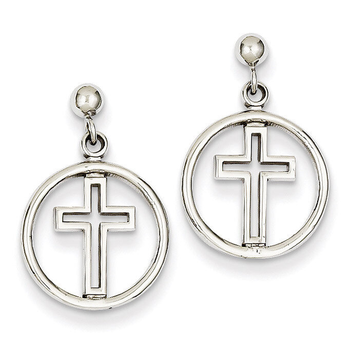 Polished Eternal Life Cross Dangle Post Earrings 14k White Gold K108, MPN: K108, 886774097527