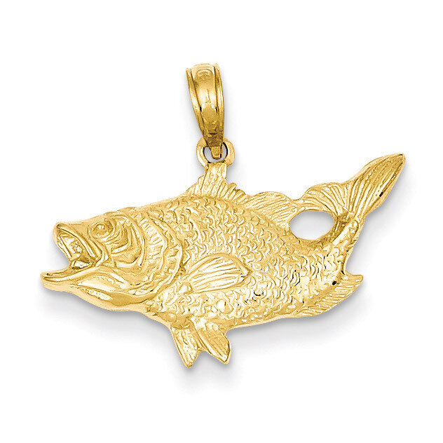 Open Mouthed Bass Fish Pendant 14k Gold K3044