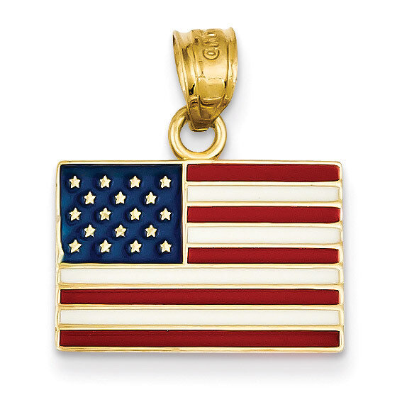 Enameled United States Flag Pendant 14k Gold K868