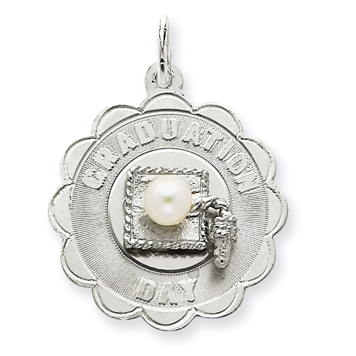 Graduation Day Disc with Fresh Water Cultured Pearl Charm Sterling Silver QC2430, MPN: QC2430, 8839…