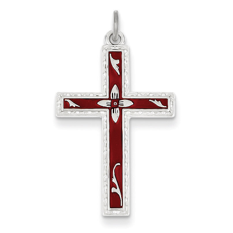 Red Enameled Cross Pendant Sterling Silver QC3263, MPN: QC3263, 886774107448