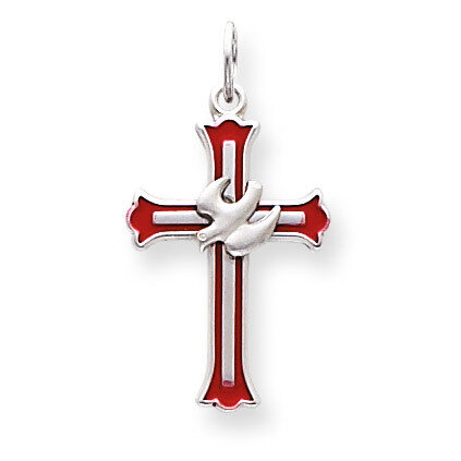Enameled Cross with Dove Charm Sterling Silver QC3337, MPN: QC3337, 886774107547