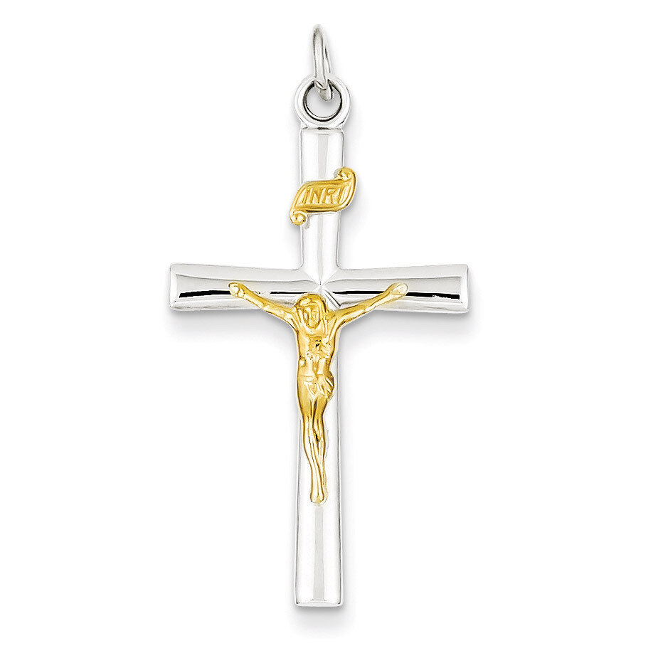 18K Gold Plated INRI Crucifix Charm Sterling Silver QC3387