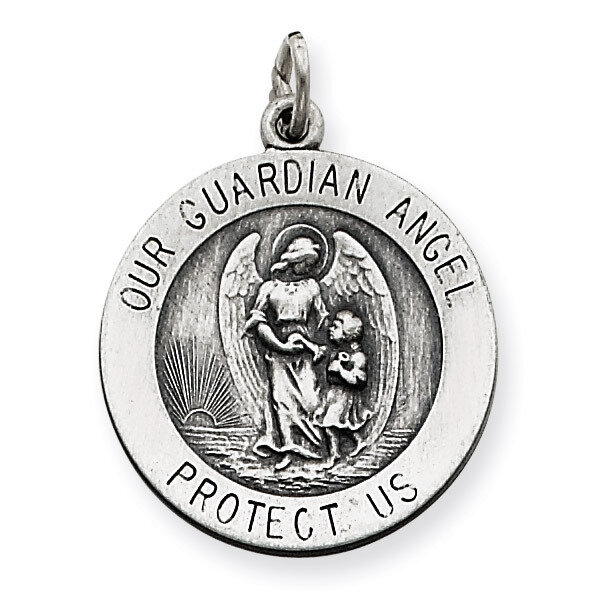 Guardian Angel Medal Sterling Silver Antiqued QC3626