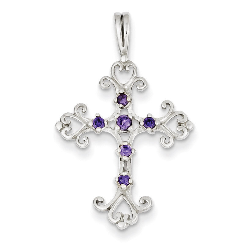 Purple Synthetic Diamond Cross Charm Sterling Silver QC4315