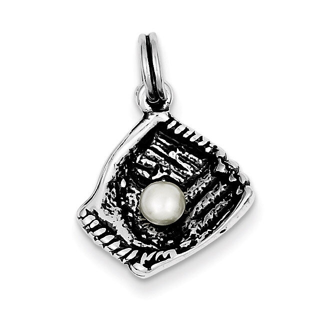 Baseball Glove with Simulated Pearl Charm Sterling Silver QC5140