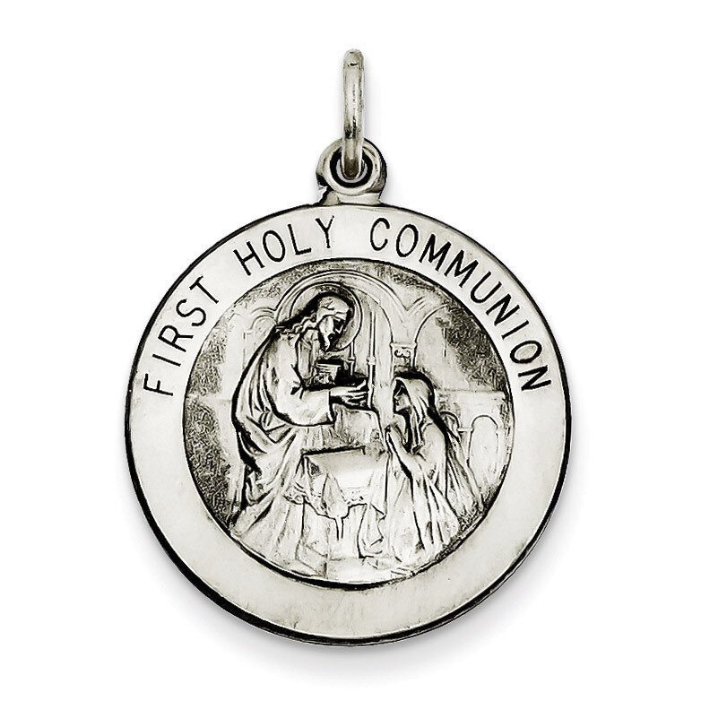 First Holy Communion Medal Sterling Silver Antiqued QC5825, MPN: QC5825, 191101184277