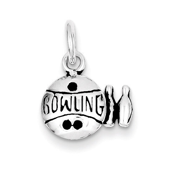 Bowling Ball and Pins Charm Sterling Silver Antiqued QC7916