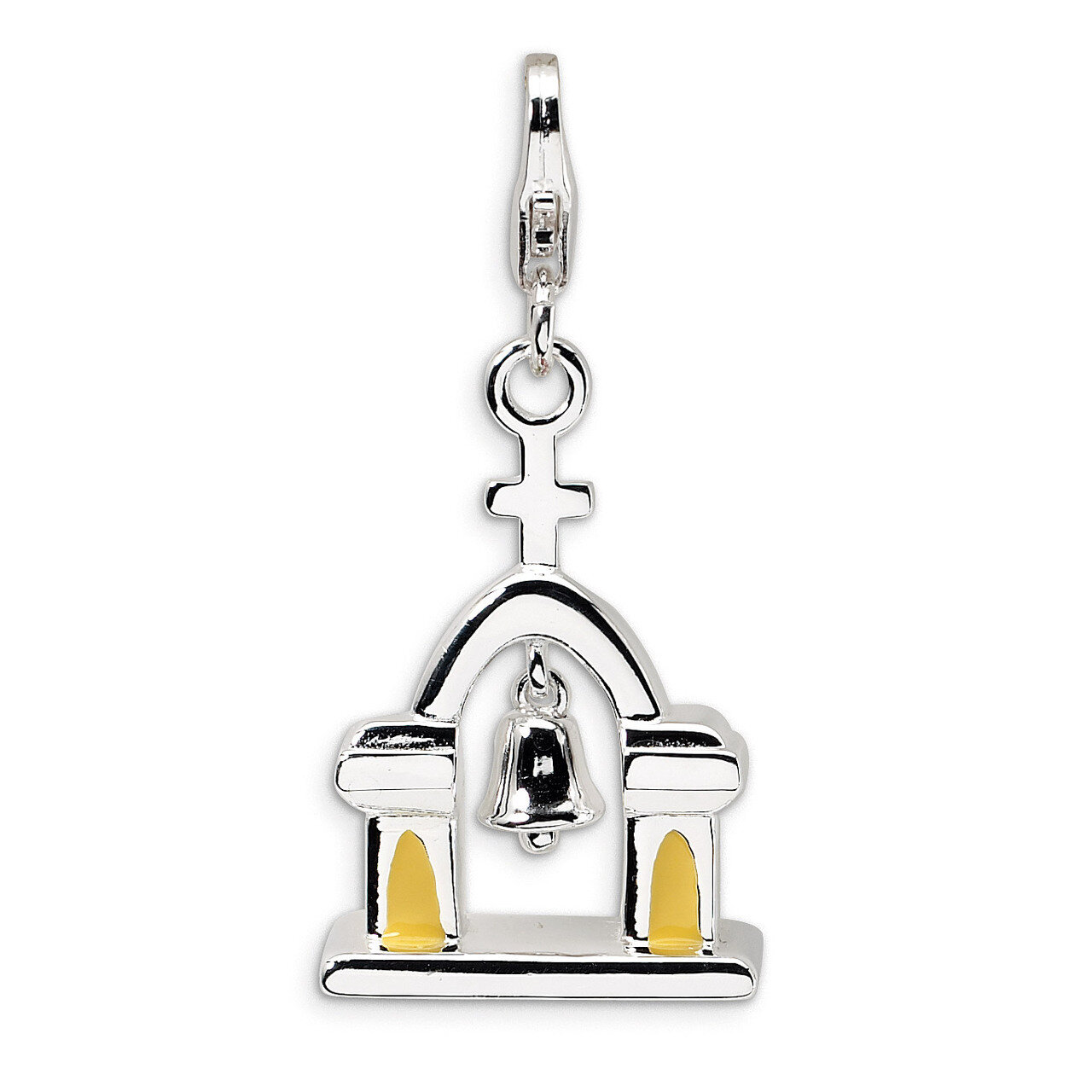3-D Enameled Church with Moving Bell with Lobster Clasp Charm Sterling Silver QCC519