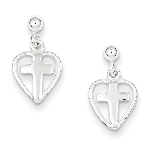 Cross in Heart Earrings Sterling Silver QE4260, MPN: QE4260, 883957929323