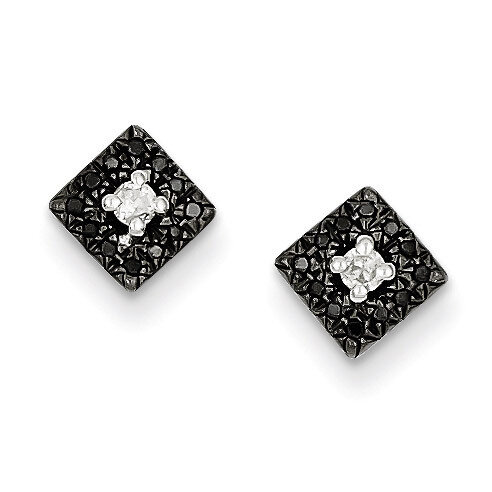 Black and White Diamond Square Post Earrings Sterling Silver QE7832