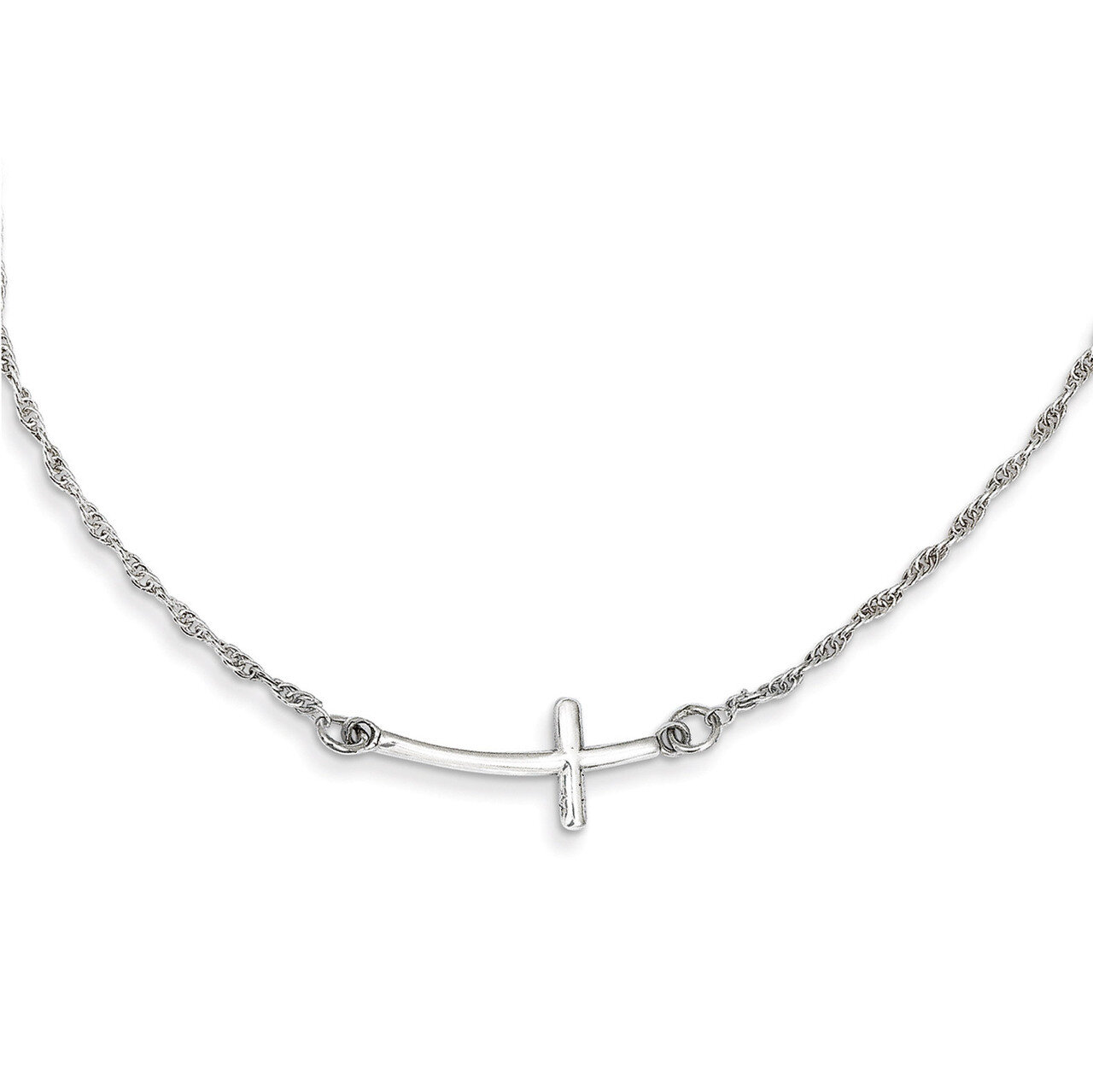 Small Sideways Curved Cross Necklace Sterling Silver QG3462-18