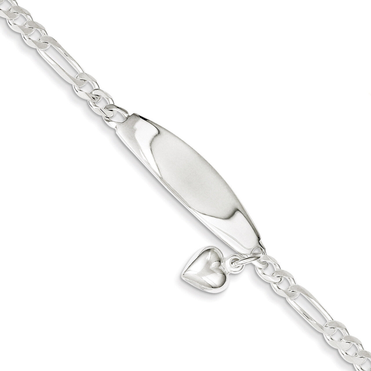ID with Heart Figaro Link Bracelet Sterling Silver QID4-7, MPN: QID4-7, 883957956046