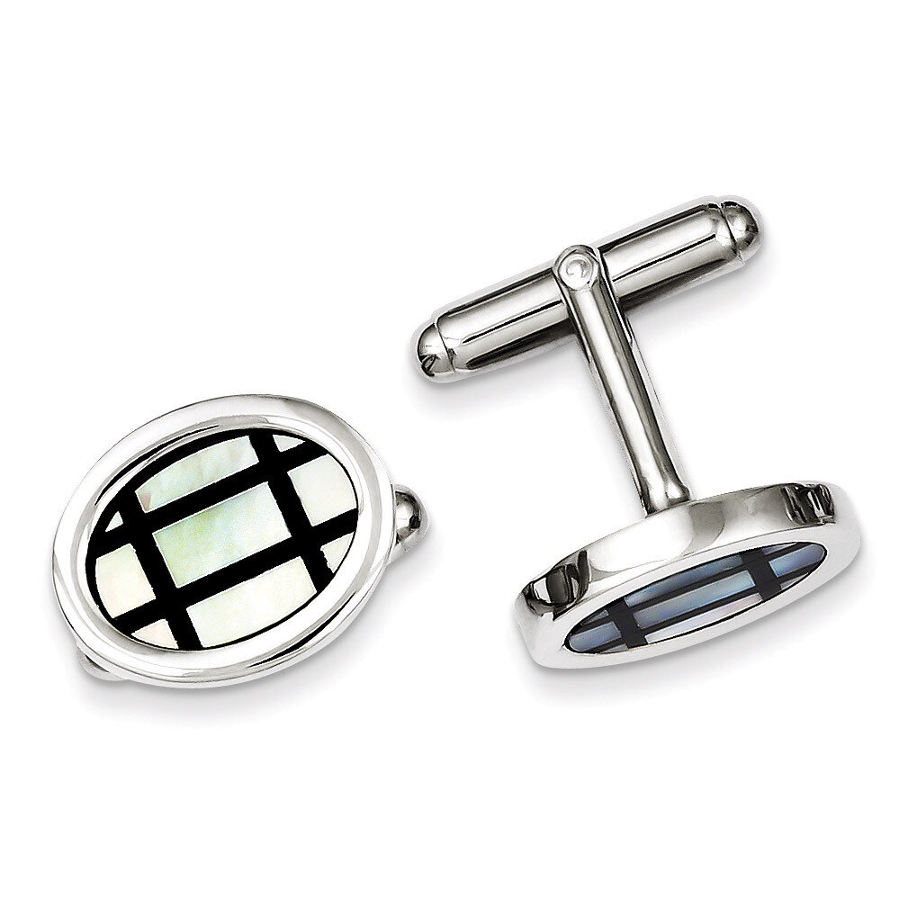 Mother of Pearl and Black Enamel Cufflinks Sterling Silver QQ451