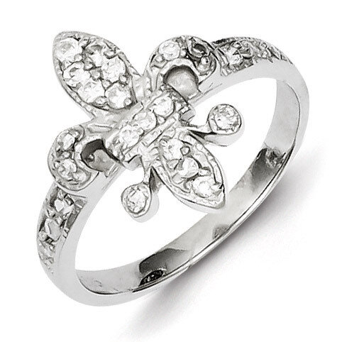 Fleur-de-lis Ring Sterling Silver Synthetic Diamond QR2095-6