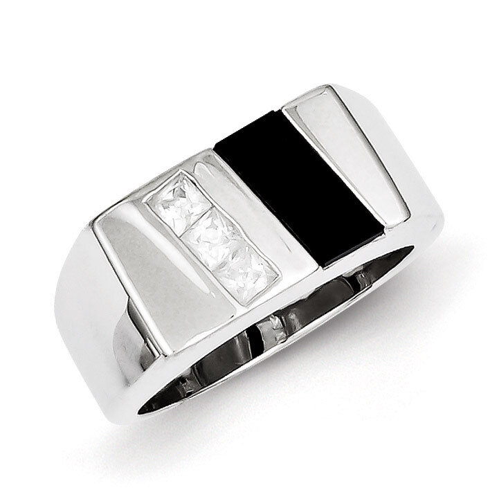 Men&#39;s Synthetic Diamond &amp; Onyx Ring Sterling Silver QR2461-10, MPN: QR2461-10, 883957250182
