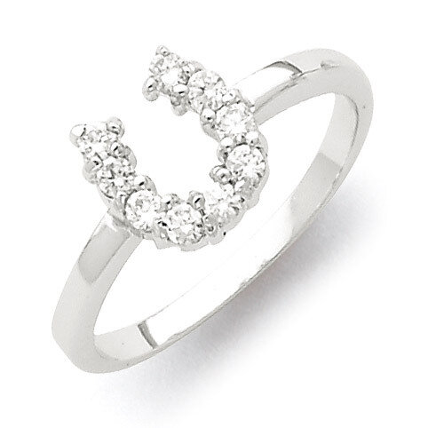 U Shaped Clear Synthetic Diamond Ring Sterling Silver Polished QR2749-6, MPN: QR2749-6, 883957540856