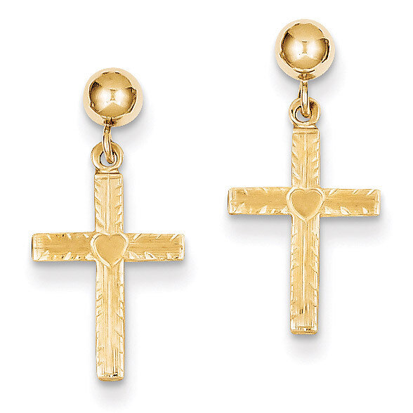 Satin Cross Dangle Earrings 14k Gold Polished REL173