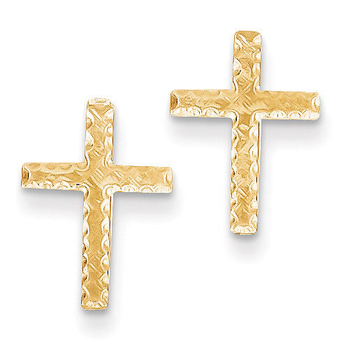 Brushed Finish Cross Earrings 14k Gold REL176
