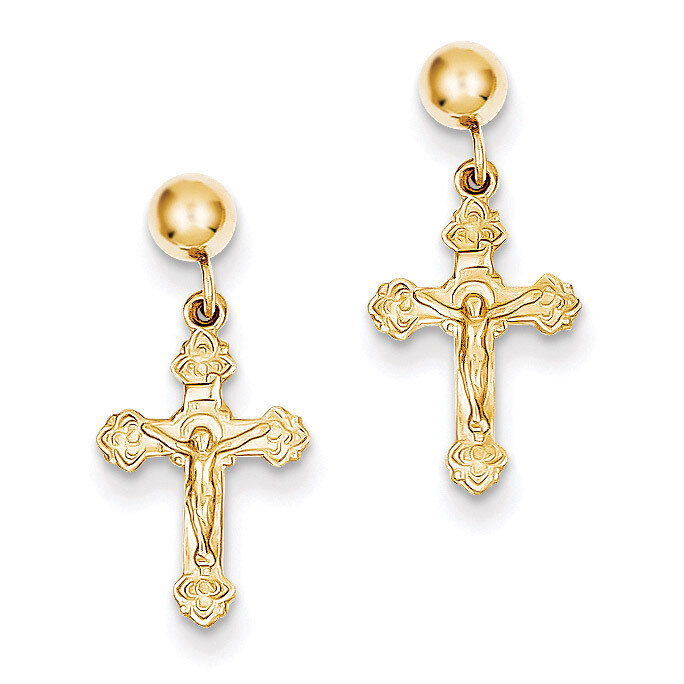 Crucifix Post Earrings 14k Gold Polished REL179